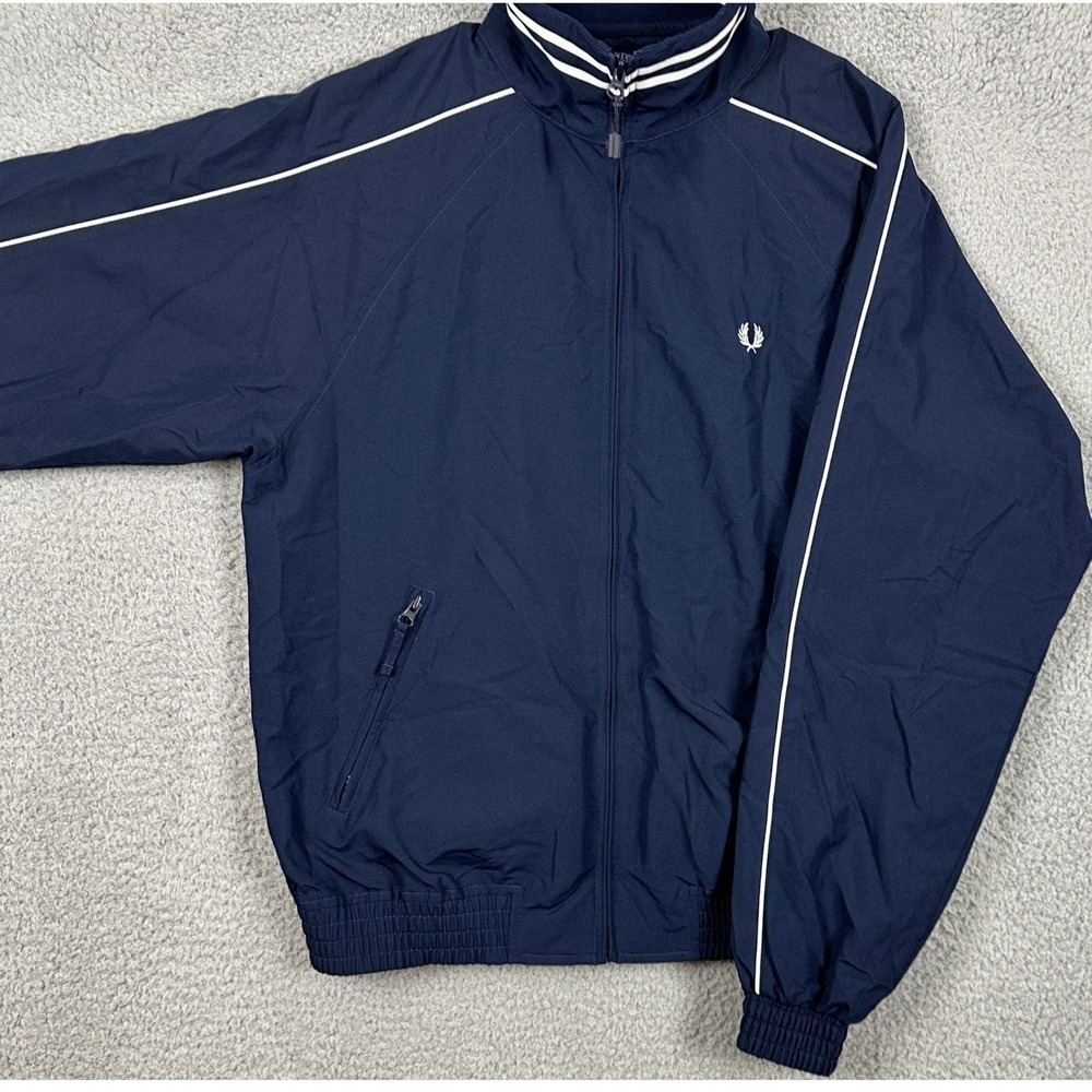Fred Perry Jacket Windbreaker Mens Small Navy Blue Long Sleeve Full Zip Pockets